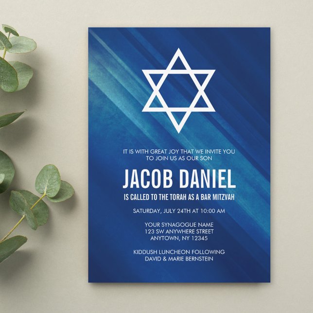 Convites de Bar Mitzvah Grunge Azul Moderno (Criador carregado)