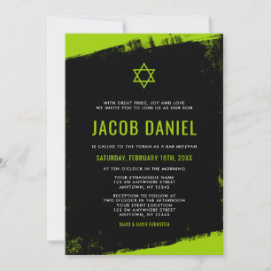 Convites de Bar Mitzvah Grunge Verde Lima Preto
