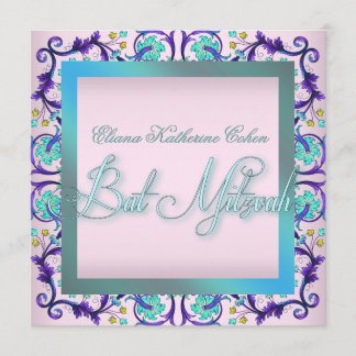Convites de Bat Mitzvah Azul Turquesa Rosa