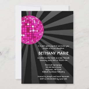 Convites de Bat Mitzvah Bola de Discoteca Rosa