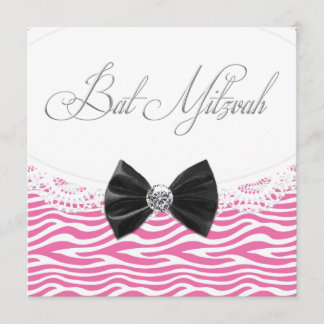 Convites de Bat Mitzvah da Zebra Rosa