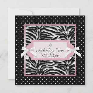 Convites de Bat Mitzvah de Listras Rosa com Bolinh