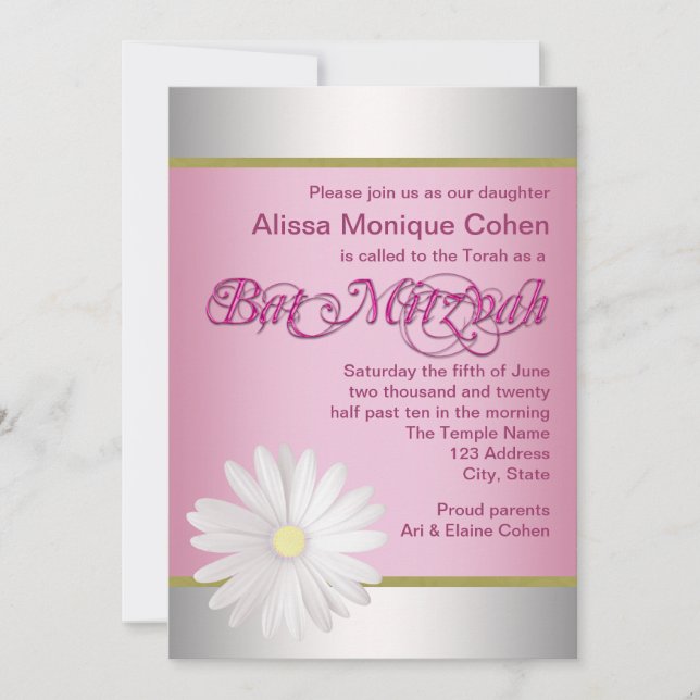 Convites de Bat Mitzvah de Margarida Branca Rosa (Frente)