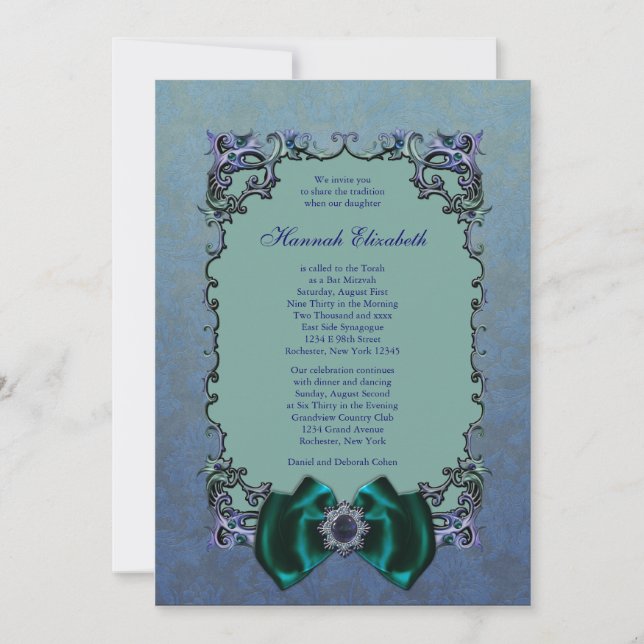 Convites de Bat Mitzvah de Morcego Roxo (Frente)