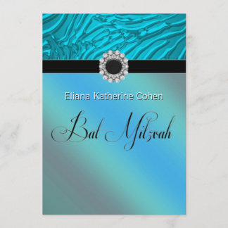 Convites de Bat Mitzvah de Zebra Azul Turquesa