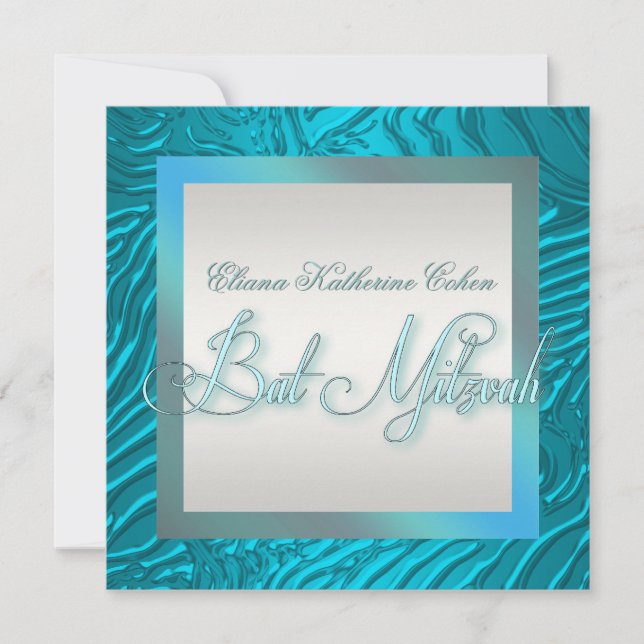 Convites de Bat Mitzvah de Zebra Azul Turquesa (Frente)