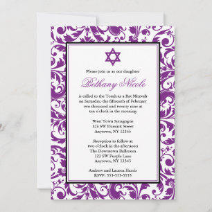 Convites de Bat Mitzvah em Damask com Redemoinho R
