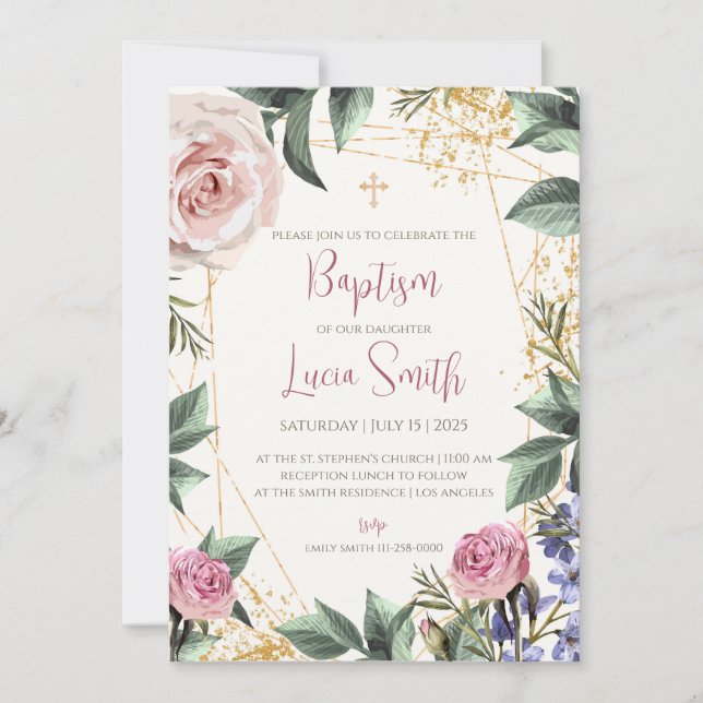 Convites de Batismo de Menina para Convite de Bati (Frente)