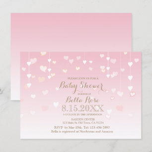 Convites de bebê bebê de coração cor rosa