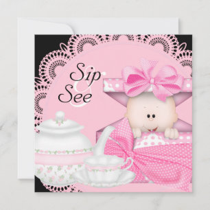 Convites de Bebê Menina Rosa e Preto para Sip & Se