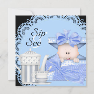Convites de Bebê Menino Azul Preto Sip & See