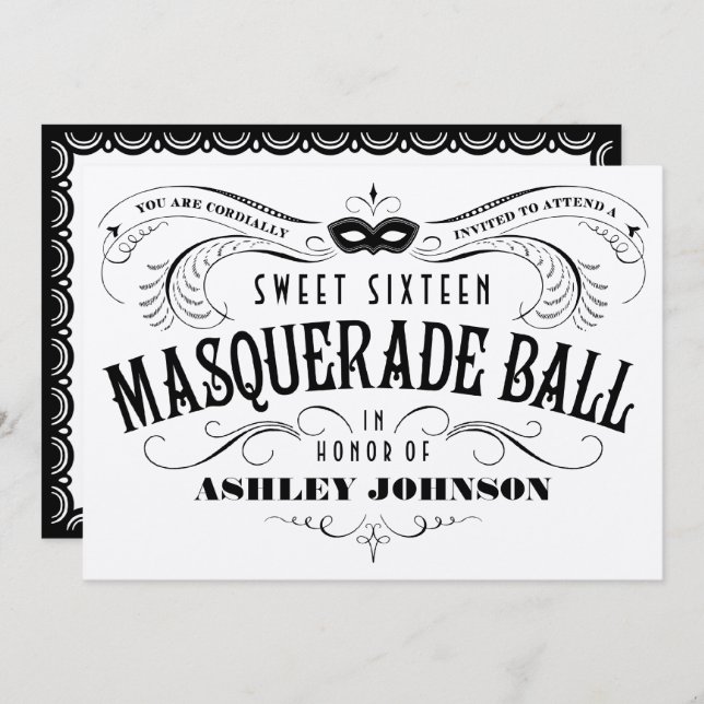 Convites De Bola De Mascarada Shiny Silver Sweet 1 (Frente/Verso)