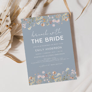 Convites de Bridal de Flor Selvagem de Dusty Blue