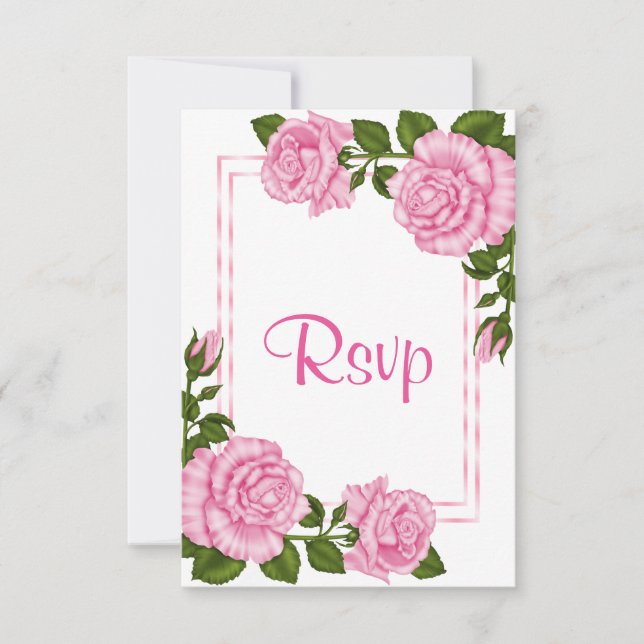 Convites de Cantos de Buquês Rosa Bonito para RSVP (Frente)