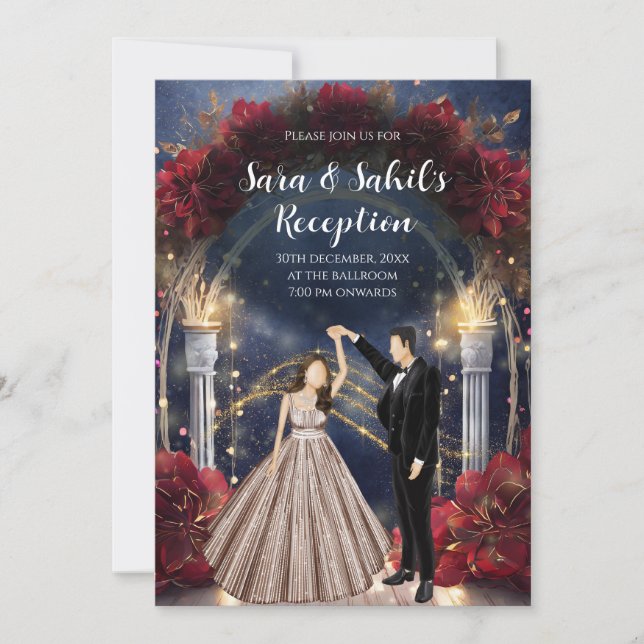 Convites de cartões de recepção indianos Sangeet (Frente)