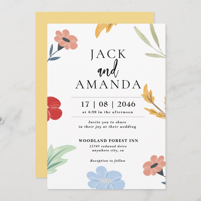 Convites de Casamento Alegre Colorido e Divertido (Frente/Verso)