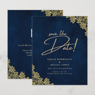 Convites de Casamento All-in-1 Azul Naval com Rend
