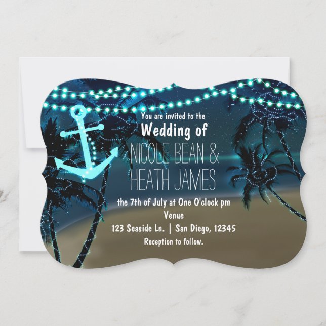 Convites de Casamento Anchor Lights & Palm Trees (Frente)