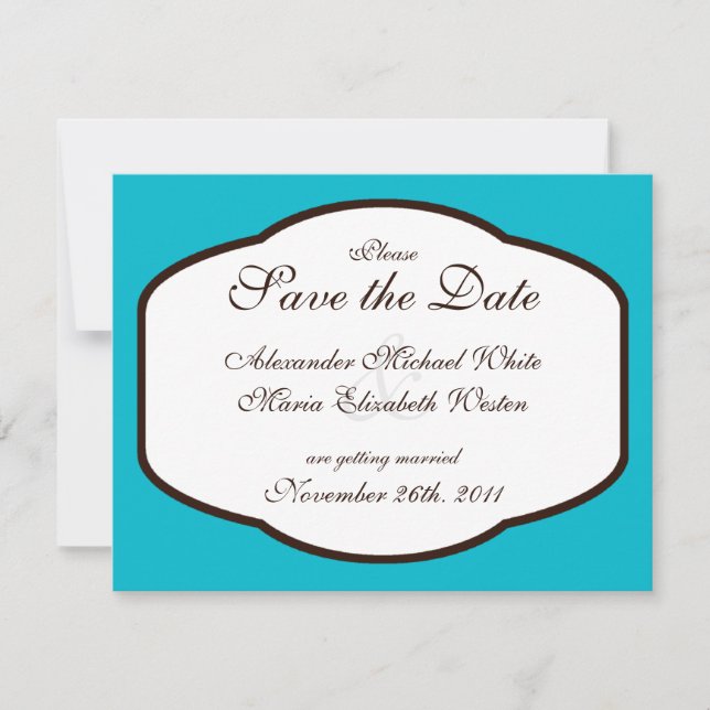 Convites de casamento Aqua Brown & White Save the  (Frente)
