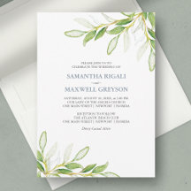 Convites de Casamento Aquarela com Folhagem