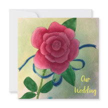 Convites de Casamento Aquarela com Rosa Rosa e Fit