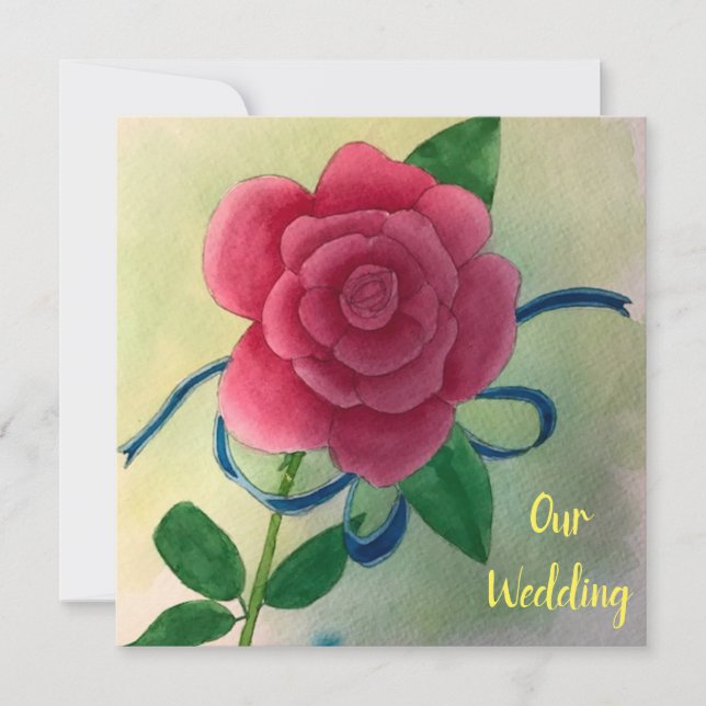 Convites de Casamento Aquarela com Rosa Rosa e Fit (Frente)