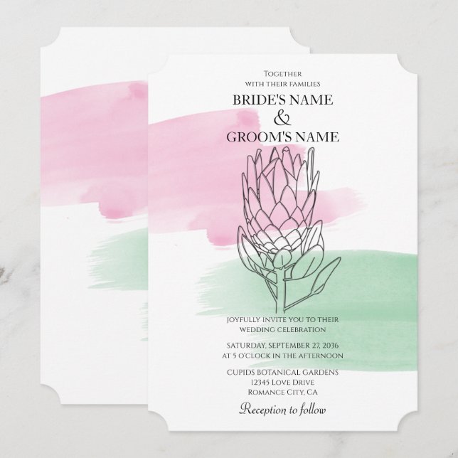 Convites de Casamento Aquarela Elegante King Prote (Frente/Verso)