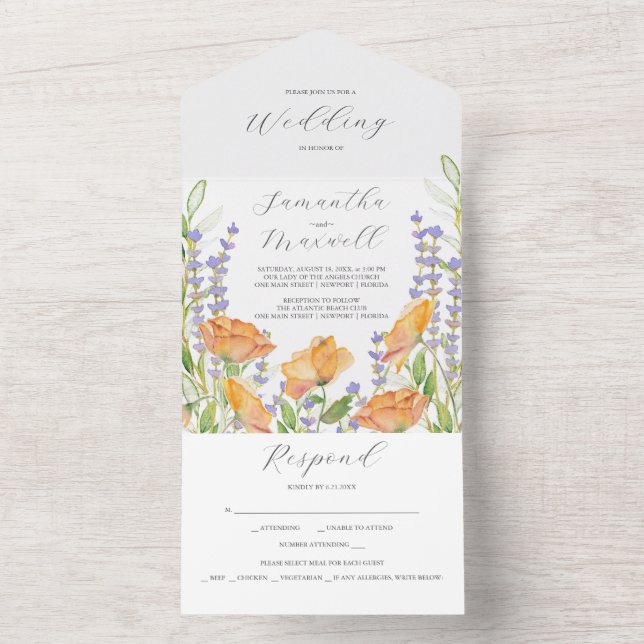 Convites de Casamento Aquarela Flores Silvestres (Interno)
