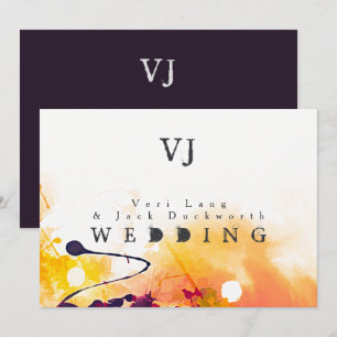 Convites de Casamento Aquarela Roxo Laranja Urbano