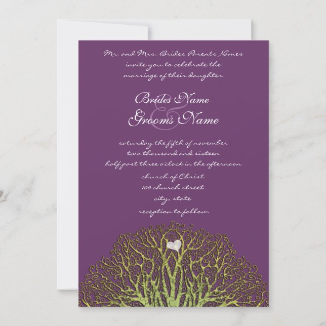 Convites de Casamento Árvore Verde Plumosa da Flor (Verso)