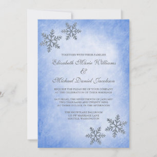 Convites de Casamento Azuis com Flocos de Neve Bri
