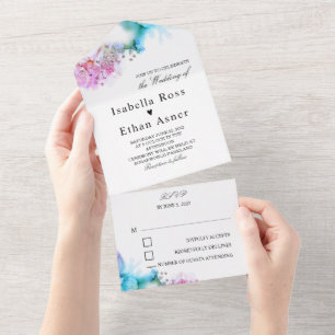 Convites de Casamento Azuis e Roxos