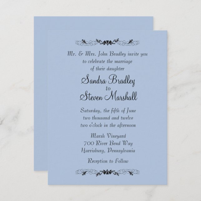 Convites de Casamento Azul (Frente/Verso)