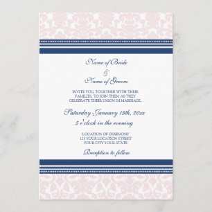 Convites De Casamento Azul Blush White Damask