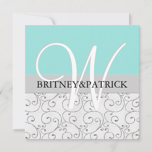 Convites De Casamento Azul De Prata (Frente)