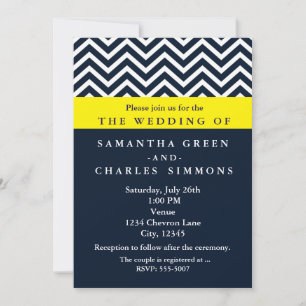 Convites de Casamento Azul e Amarelo Chevron Moder