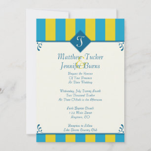 Convites de Casamento Azul e Amarelo com Monograma