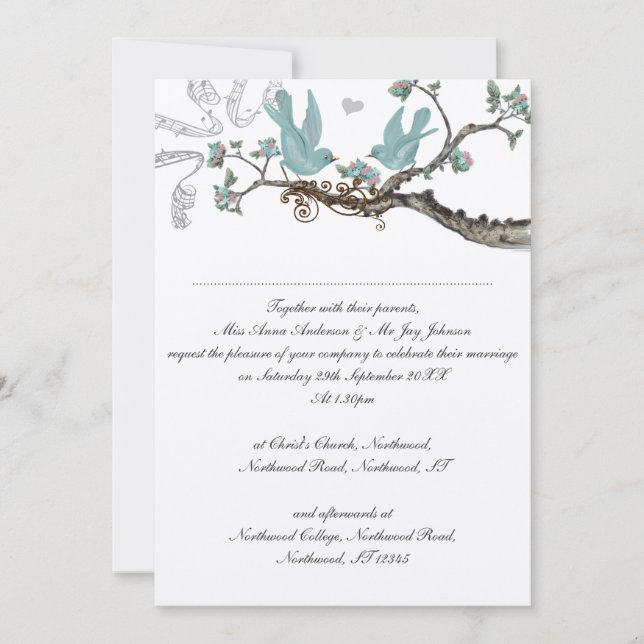 Convites de Casamento Azul Ovo de Robin Vintage (Frente)