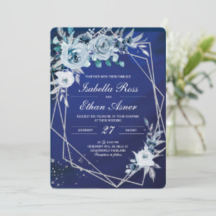 Convites de Casamento Azul Real e Prata
