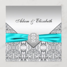 Convites de Casamento Azul Teal Prata Elegantes