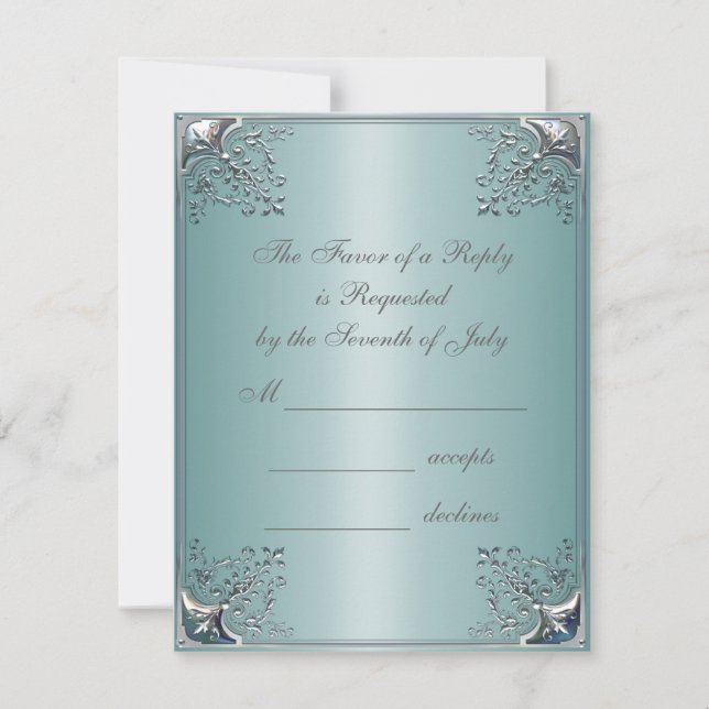 Convites de Casamento Azul Turquesa Branco (Frente)
