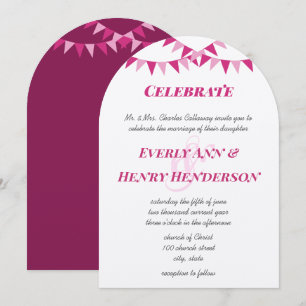 Convites de Casamento Bandeira de Bunting Rosa Fra