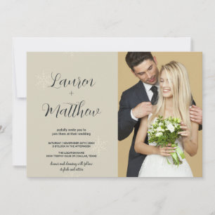 Convites de Casamento Beige Snow com foto