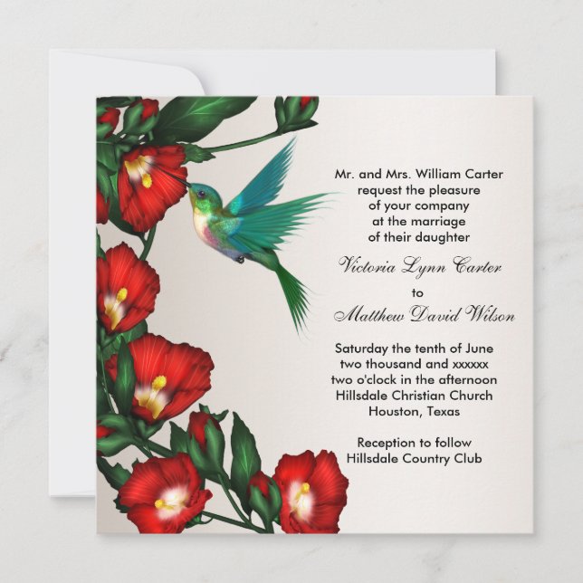 Convites de Casamento Beija-flor (Frente)