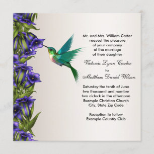 Convites de Casamento Beija-flor e Violetas Roxas