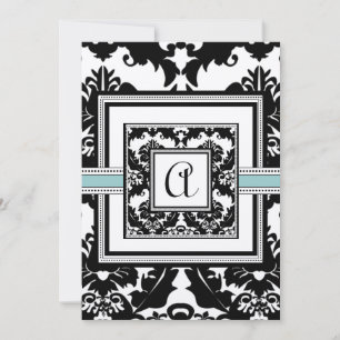 Convites de Casamento Black Damask Aqua Trim Coraç