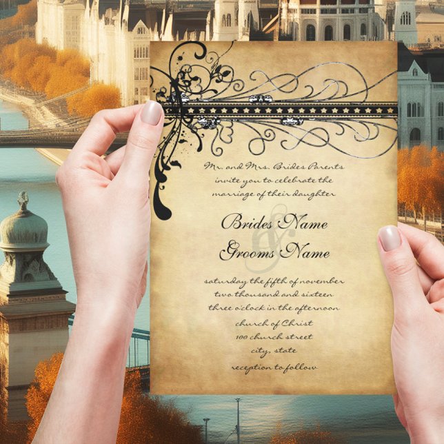 Convites de Casamento Black Funky Elegantes com Re (Criador carregado)