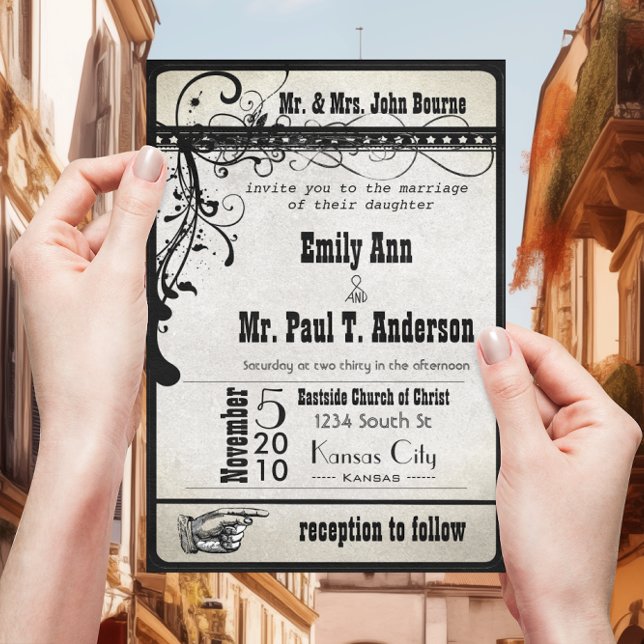 Convites de Casamento Black Funky Playbill Ticket (Criador carregado)