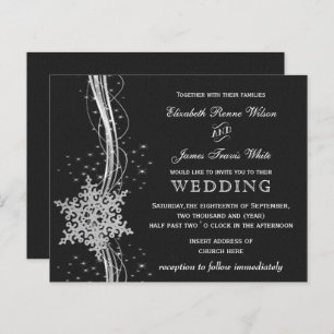 Convites de casamento Black Silver Snowflake