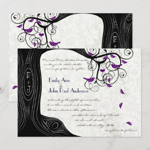 Convites de Casamento Black Tree Purple Birds